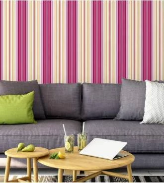 Papel de parede listrado rosa carmim branco amarelo laranja e vermelho