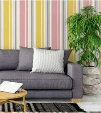 Papel de parede listrado cinza rosa e amarelo 482-3440