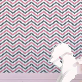Papel de parede zig zag rosa, cinza e branco
