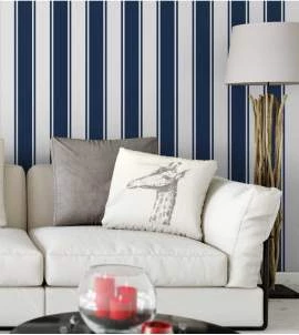 Papel de parede listra fina e larga azul marinho e branco