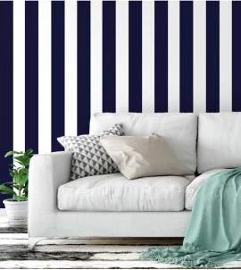 Papel de parede listrado com listras azul escuro e branco
