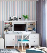 Papel de parede listrado com listras branca azul e rosa 1483-3484