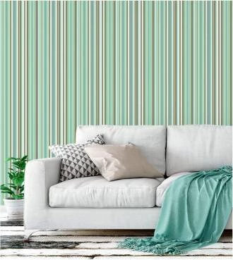 Papel de parede listrado com listras em tons de verde claro