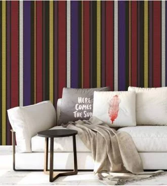 Papel de parede listrado vermelho, roxo, preto, laranja e amarelo