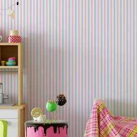 Papel de parede listrado branco rosa e azul