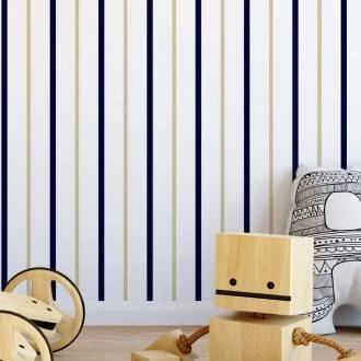 Papel de parede listrado em tons de bege e azul marinho
