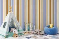 Papel de parede listrado marrom amarelo azul e branco 1512-3564