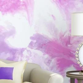 Papel de parede que simula mármore rosa e branco