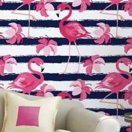 Papel de parede flamingo rosa listrado