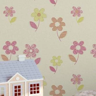 Papel de Parede Girl Floral Rosa e Amarelo