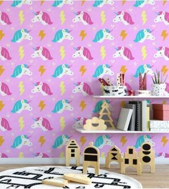 Papel de parede de unicórnios lilás e rosa