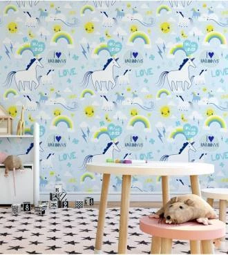 Papel de parede de unicórnios lilás e rosa