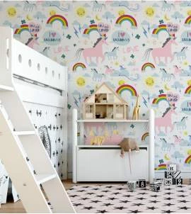 Papel de parede unicórnios e arco iris