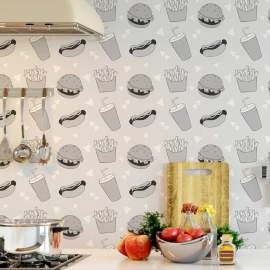 Papel de parede hamburgueria branco e preto