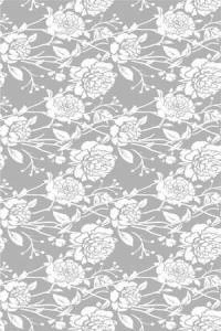 Papel de parede floral com fundo cinza e flores brancas