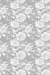 Papel de parede floral com fundo cinza e flores brancas