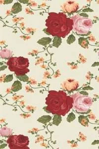 Papel de parede floral com rosas vermelhas rosas e laranja 338-386