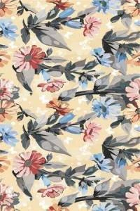 Papel de parede floral com flores azuis vermelho e laranja 339-387
