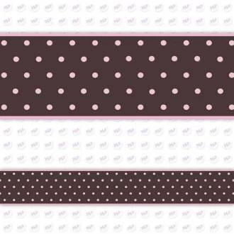 Faixa decorativa poá com fundo escuro e bolinhas rosas