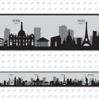 Faixa decorativa cidades em tons de cinza e preto 740-3912