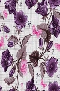 Papel de floral com flores roxas e borboletas rosa 346-394