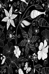 Papel de parede floral em tons de branco e preto 348-396
