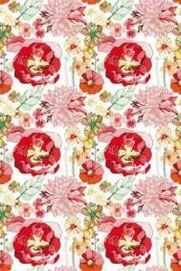 Papel de parede floral com rosas vermelhas e flores rosa 362-410
