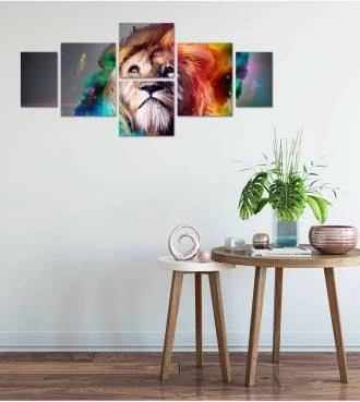 Kit de Quadro Leão Explosão de Cores