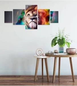 Kit de Quadro Leão Explosão de Cores