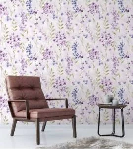 Papel de parede floral lilás e azul