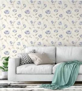 Papel de parede floral bege e azul