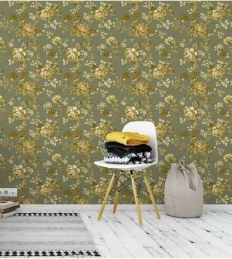 Papel de parede rosa e fundo musgo