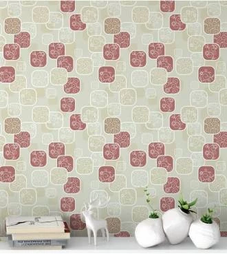Papel de parede em tons nude com destalhes em tons vermelho bege e branco - Contemporâneo 07