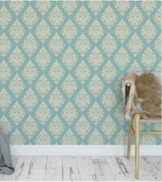 Papel de parede com Fundo Verde com detalhes em tons de Bege