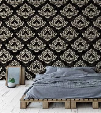 Papel de parede com Fundo Preto com Detalhes em Tons de Branco com Bege