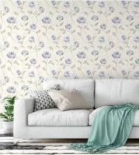 Papel de parede floral bege e azul 2005-5147