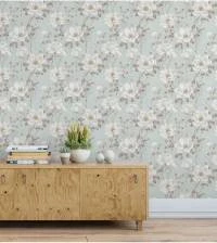 Papel de parede floral em tons pasteis em verde 2015-5167