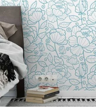 Papel de parede Minimalista em Tons de Azul Com Detalhes em Plantas