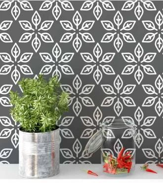 Papel de parede Minimalista em Tons de Cinza e com Detalhes em Folhas