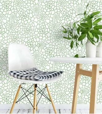 Papel de parede Minimalista em Tons de Verde e Desenhos em Flores
