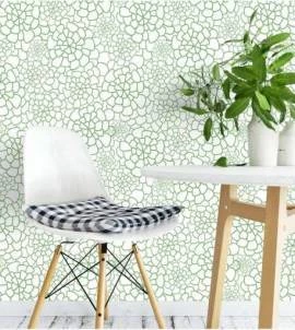 Papel de parede Minimalista em Tons de Verde e Desenhos em Flores
