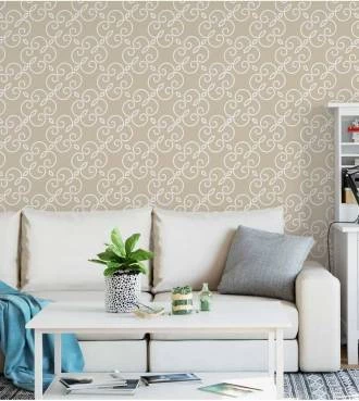 Papel de parede nas cores bege e desenhos em branco Minimalista 24