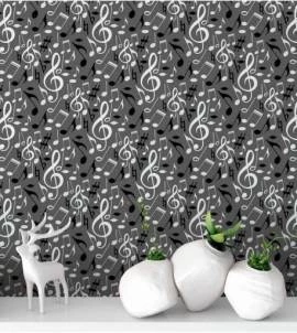 Papel de parede com notas musicais fundo cinza