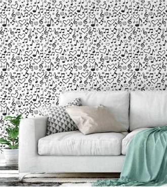 Papel de parede musical love branco e preto