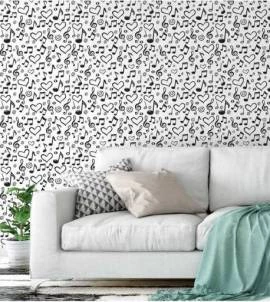 Papel de parede musical love branco e preto