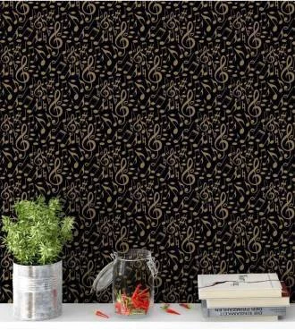 Papel de parede Notas Musicais Claves Em Preto e Dourado - Notas 08