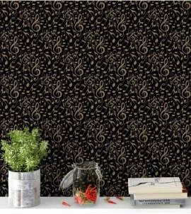 Papel de parede preto com notas musicais