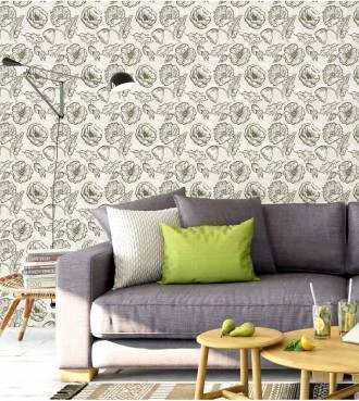 Papel de parede floral nos tons de preto e bege acinzentado - Glamour 12