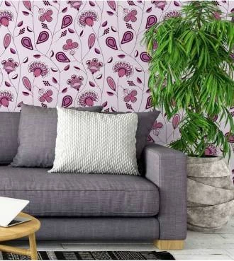Papel de parede floral exótico em tons de rosa