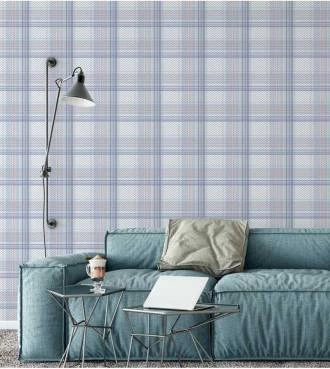 Papel de parede com tons de azul detalhes em cinza nude e branco - Casual 18